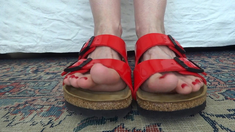 Lady Victoria Valente: Toe fetish - wiggling my toes in red patent leather Birkis...