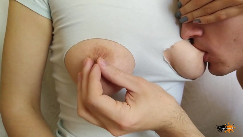 Nipple Stock: Ripped clothes to suck natural big tits. Horny nipples