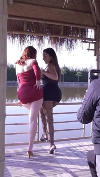 Behind the Scenes of Two Porn Videos, Lesbian and a Foursome
