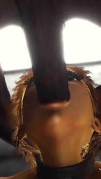 Cuffed sexy blonde with many boobs gets fucked rough by a huge black cock in the prison