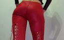 Leather Nia: Blonde in Red Leggings Gets Creampied POV