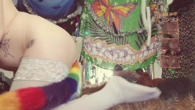 Kayci Kitten: Anal tail plug in rainbow colors