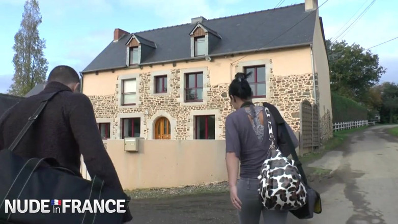 Nude in France: Dirty brunette slut gags on cum shot in mouth