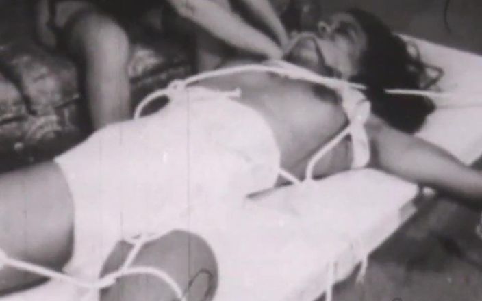 Vintage megastore: Black and white bondage with ebony babe