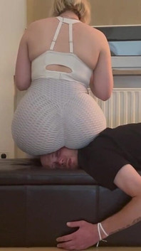 Headsitting in Grey Leggings