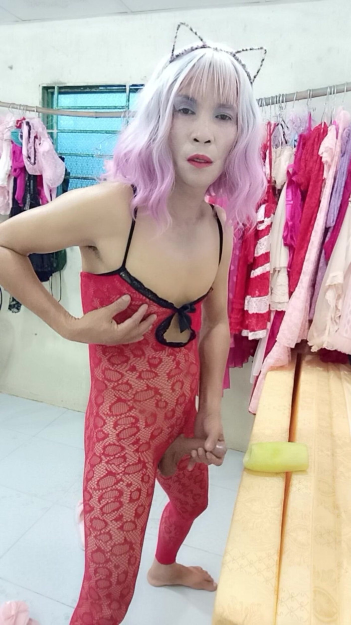 nguyen dang thien tri: Oanh Le Transgender Wearing Pornographic Pantyhose Playing with a Can...