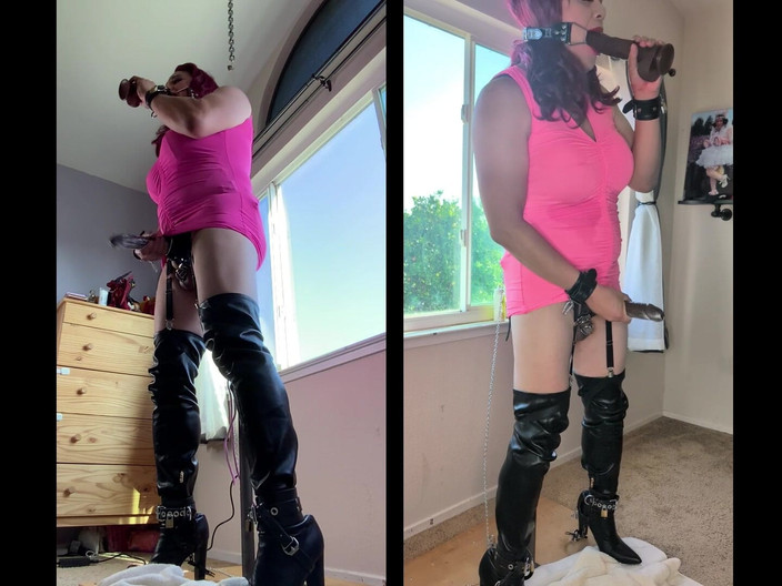 Sissy Candy: シシーは貞操帯と拘束で巨大なディルドで拘束されている