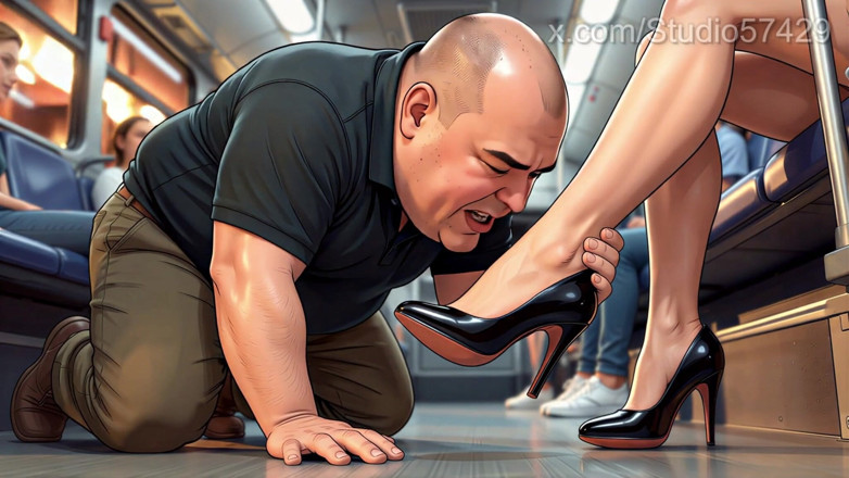 Studio 57429: Shoe Pervert Licks Women's Shoes on a Crowded Bus