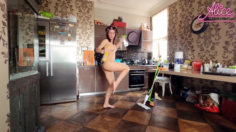 Alice KellyXXX: Sexy wife fun dancing naked while cleaning the house