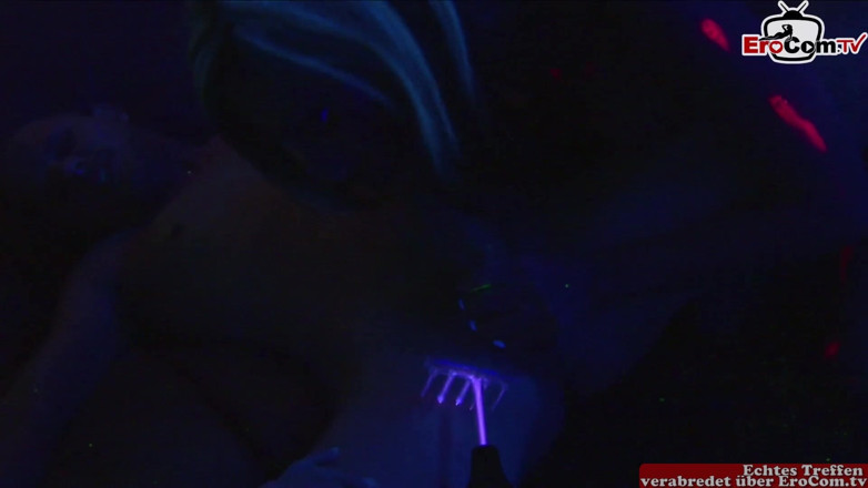 EroCom: Black light threesome with two hot sluts in sexy lingerie
