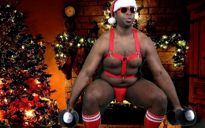 Blkbamaboi73: Sexy černý Santa cvičí, než si honí svůj velký punčochový stuffer