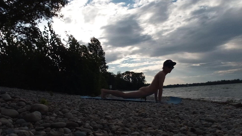 Jon Arteen: Slender Nudist Boy Does Yoga Nude on a Naturist Beach....