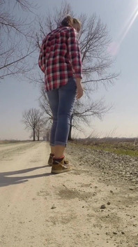 Desperate Girl with Full Bladder Has to Pee on a Dirt Road