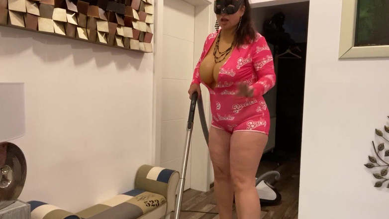 Tanja Tachee: Vacuuming with 38F fake tits