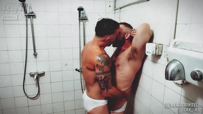 Beau Grinsell: White Speedo Bareback Fun in the Locker Room Showers