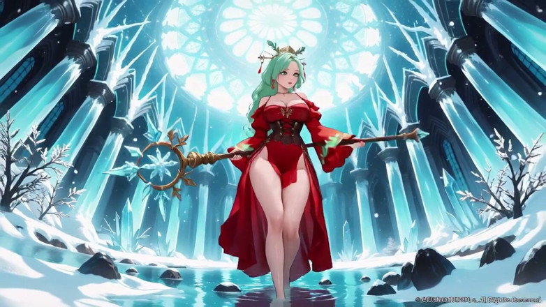 Tay Swift X: Dewi berambut hijau dalam gaun merah lutut di Dewan Crystal,...