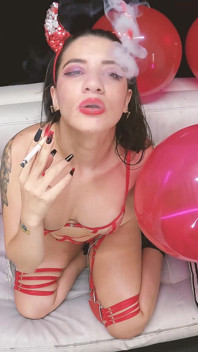 POV Devil Smoking Pop Red Balloons
