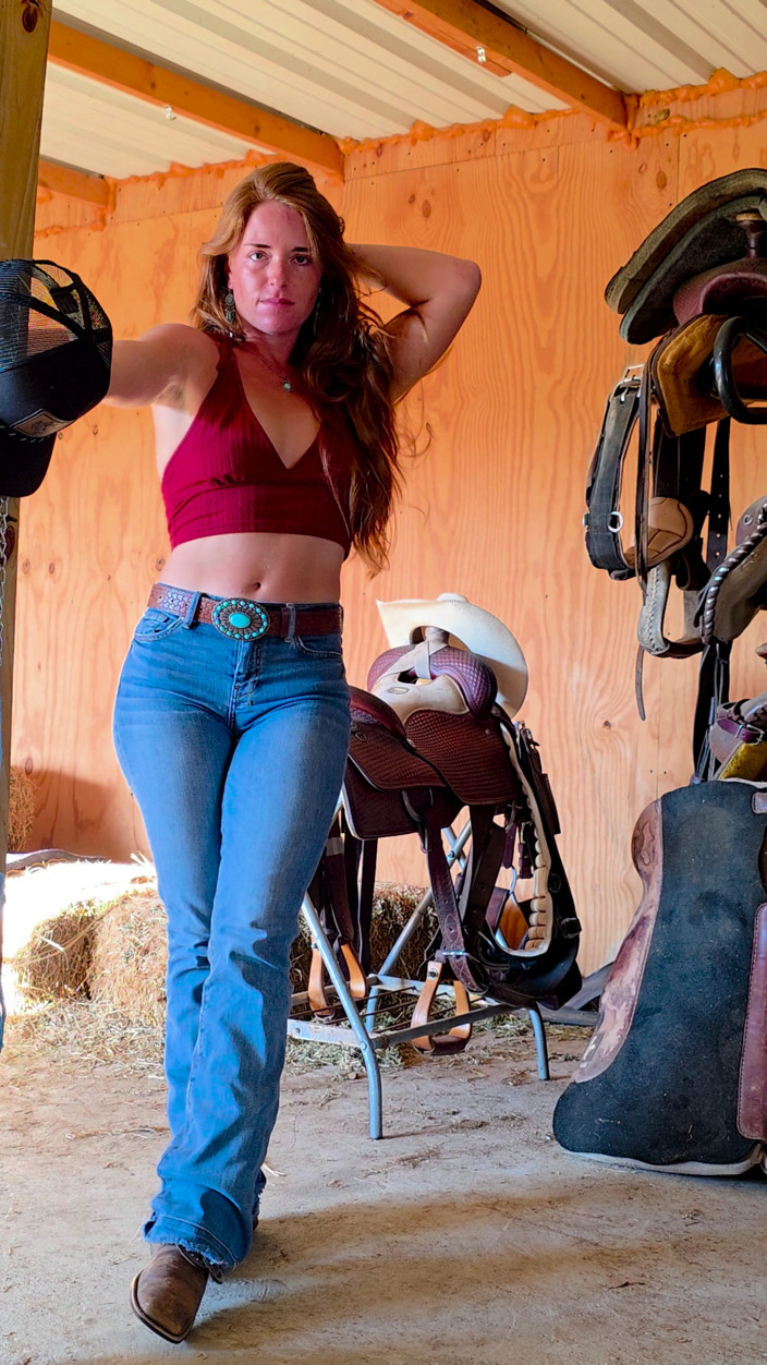 NaughtyRedFarmgirl: Naughty Red Farmgirl Slowly Strips Out of Riding Clothes Grinding...
