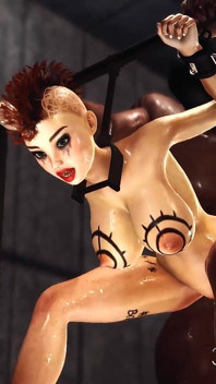 Super BDSM. Big black cock for sexy punk girl in cuffs in the prison