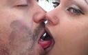 Goddess Misha Goldy: Covering Alex with khaki shiny lipstick kisses all over his...