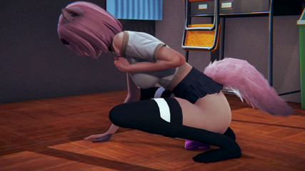 Waifu club 3D: Neko collegegirl masturbates with a pink dildo