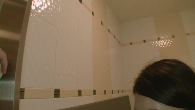 Asian Mature Climax: Blowing hard cock in the bathroom