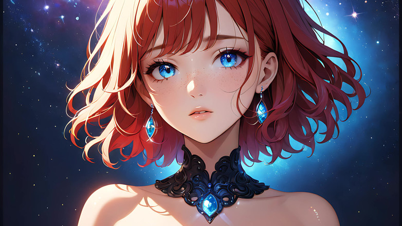 LustRender: ヴォイドゲイザー:きらめく宇宙のそばかすを持つ美しい若い女性