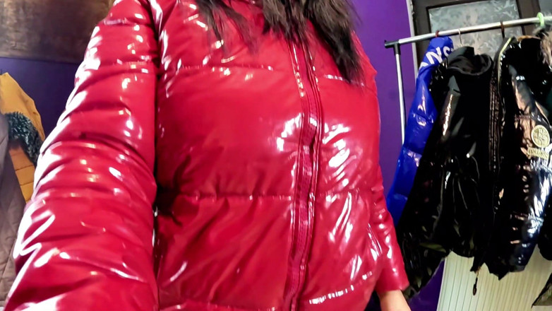 MilfyCalla: Red Glossy Downjacket POV. Smoking, Doggy Style and Double Cum...