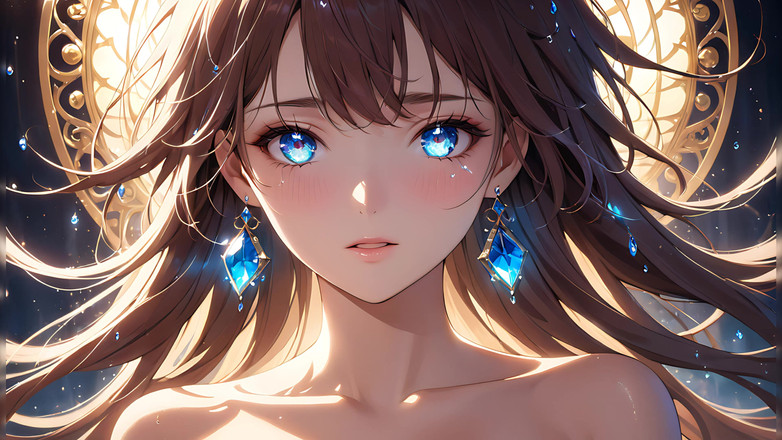 LustRender: Eteryczne emocje - dziewczyna Ai ze świecącymi łzami w intymnym zbliżeniu