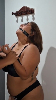 Nude BBW Claudia Zambrano Gagged Helpless and Hogtied by Master