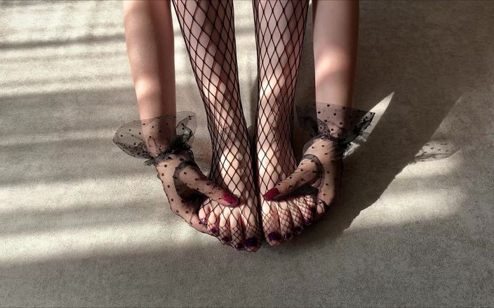 Gloria Gimson: Girl Caresses Her Legs in Black Fishnet Pantyhose