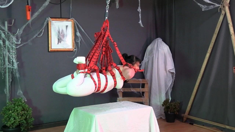 Yvette xtreme: Kemer süspansiyonu ve beyaz bir kedi kıyafeti