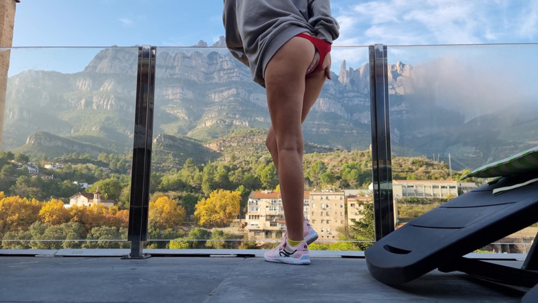 TheloveStory: Squirting a lot on terrasa in front of mountians orgasm