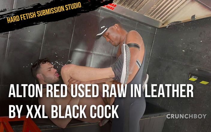 Hard fetish submission studio: Alton Red used raw in leather by XXL black cock...