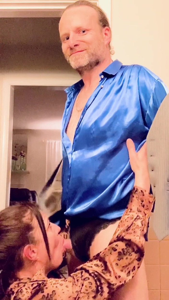 Satin Fetish King: Blue and black satin milf fuck n suck session!