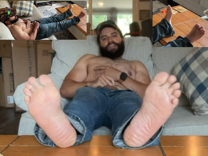 mascbeef95: Foot POV Bearded Muscle Bloke Squirts Cum on Himself