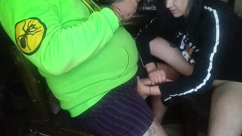 MysticBella: Giving Him a Handjob with His Cum Al Over My...