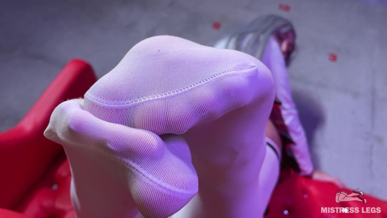 Mistress Legs: Goddess Big Booty and Foot Tease in White Stockings on...