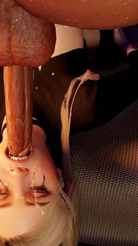 BDSM bondage 3D-porno - rondborstige blondine diep in keel neuken in mond