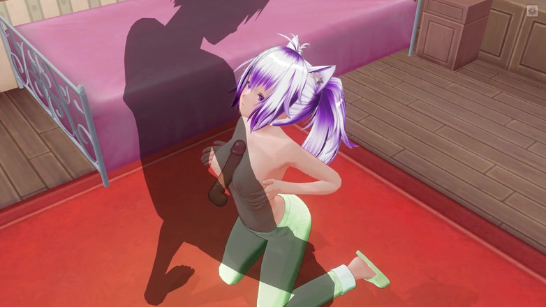 H3DC: Iubită 3D Hentai în pijamale verzi freacă pula țâței