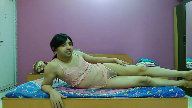 Cute & Nude Crossdresser: Sweet sissy crossdresser femboy Sweet Lollipop in a pink babydoll...