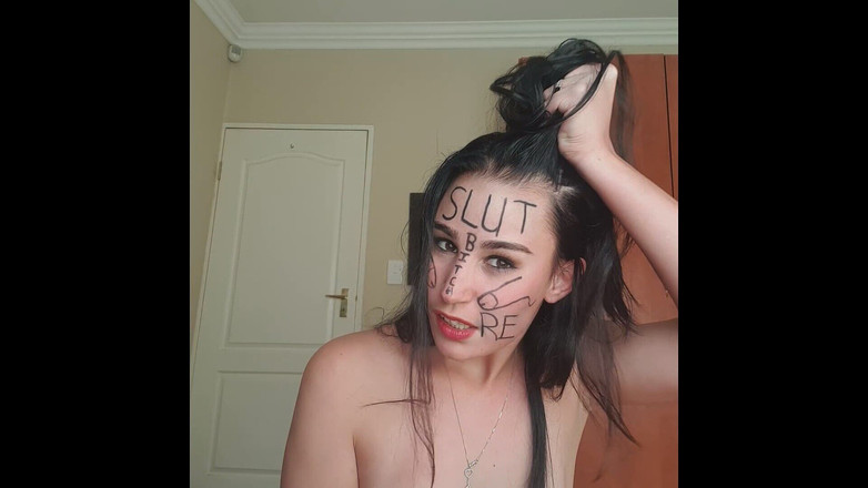 domslutfucker: Dirty Talking Slut Degrading Herself, Body Writing