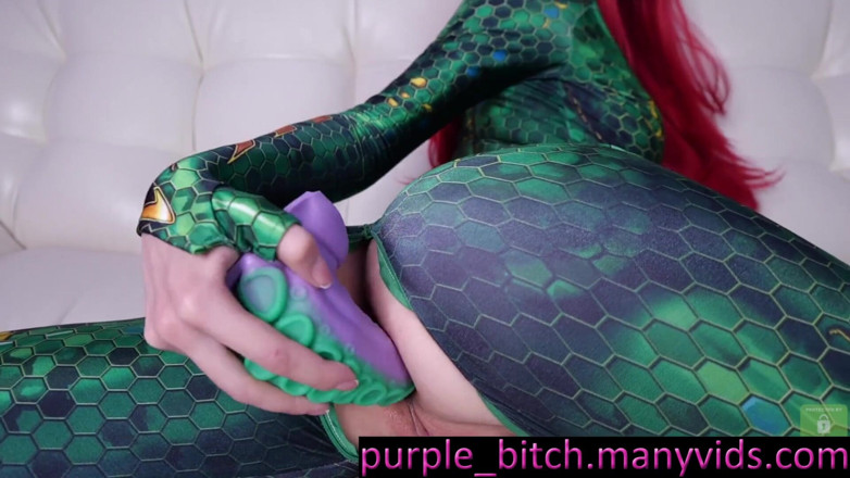 Purple Bitch: Dildo in Pussy Cosplay Mera Redhead