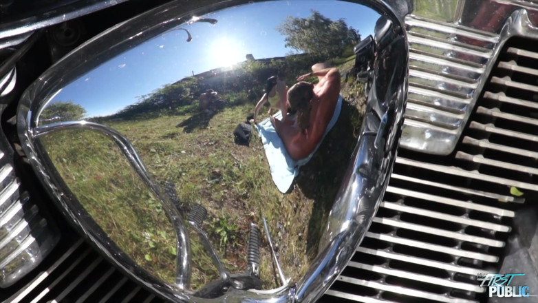 Czech Pornzone: Horny boosty brunette fuck with hairy biker outdoor