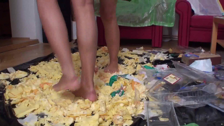 Foot Girls: Sluts Trampling Food in the Living Room
