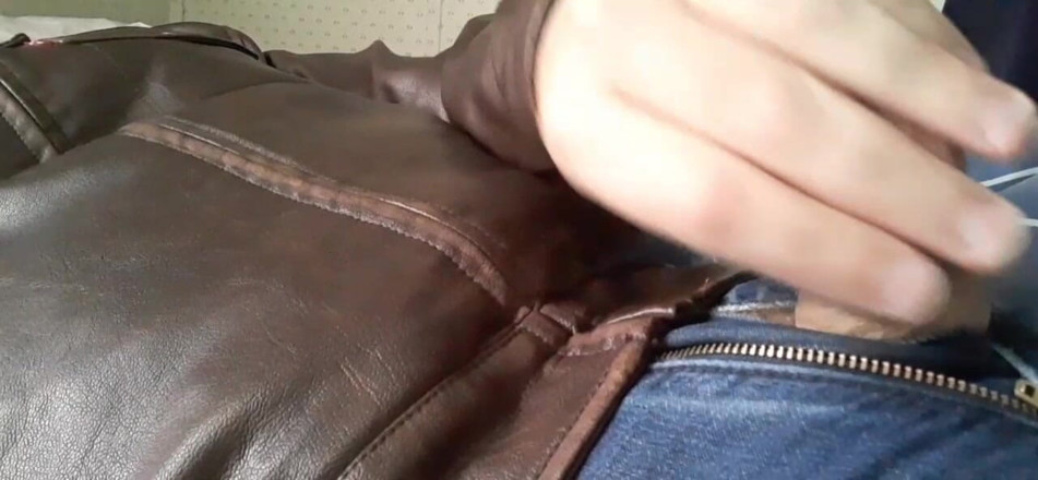 Rusty Sunnybrook: Edge and Cum on New Brown Leather Jacket