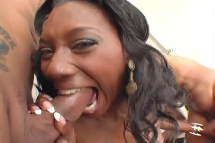 Busty X: Black nympho with big boobs loves getting fucked by two...