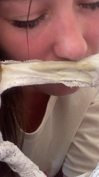 A Hairy Girl Sniffs Her Dirty Panties, and It Turns Her on.