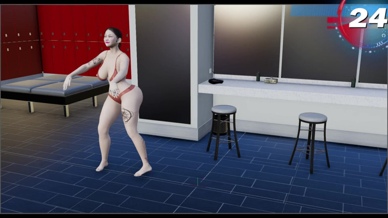 Virtual fantasy studio: Wielkie cycki i tyłek 3D seksowna dziewczyna z kolorowym tatuażem w...