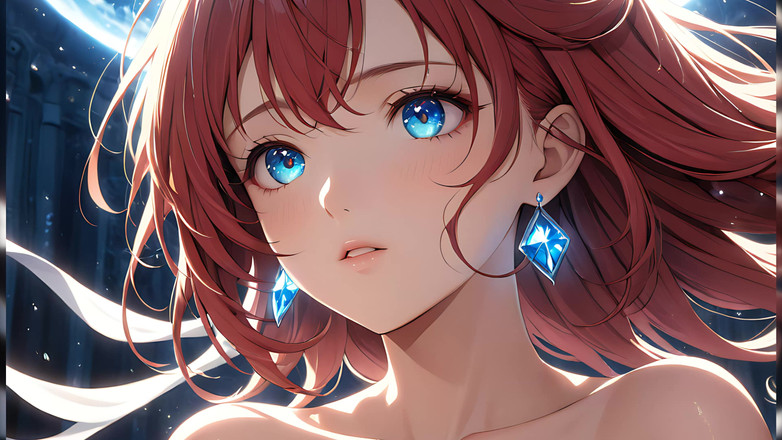 LustRender: 幽玄な昇華:天上の光に包まれた美しい若い女性